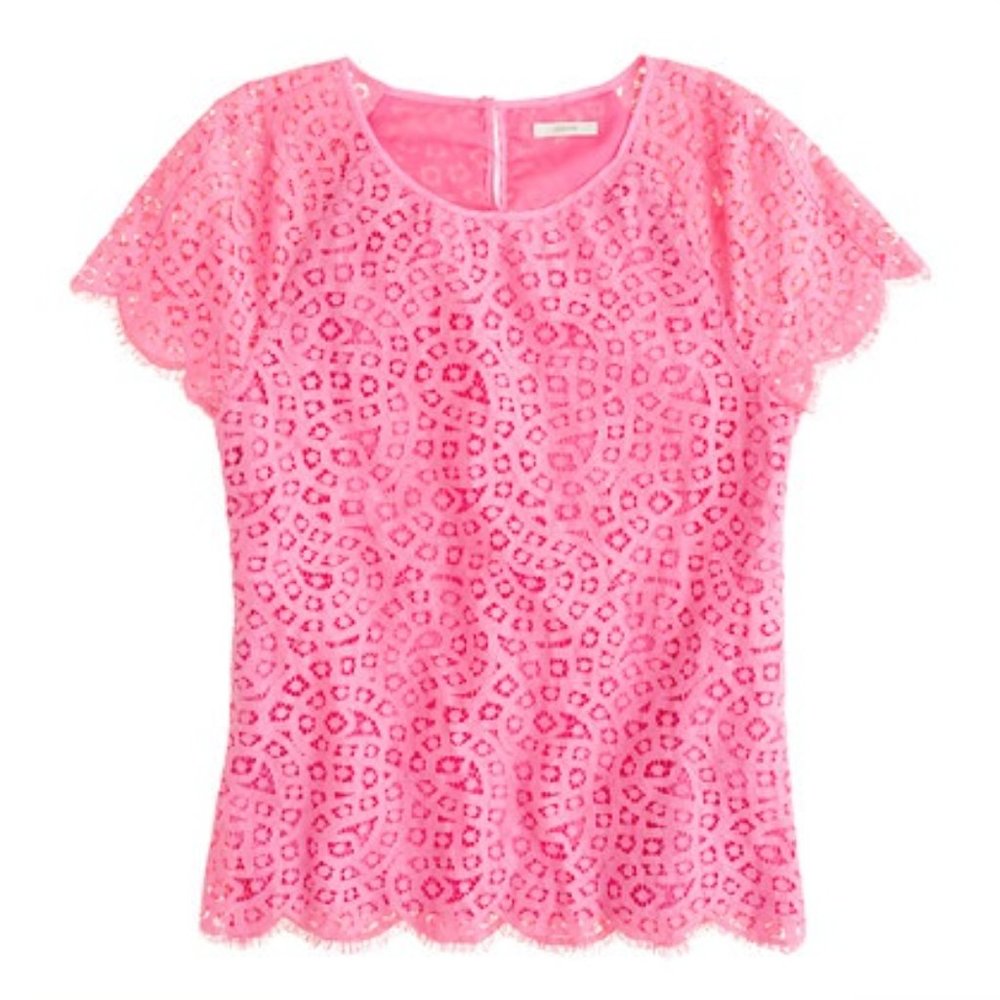 J. Crew Raindrop Lace Tee Pink Short Sleeve Top Blouse